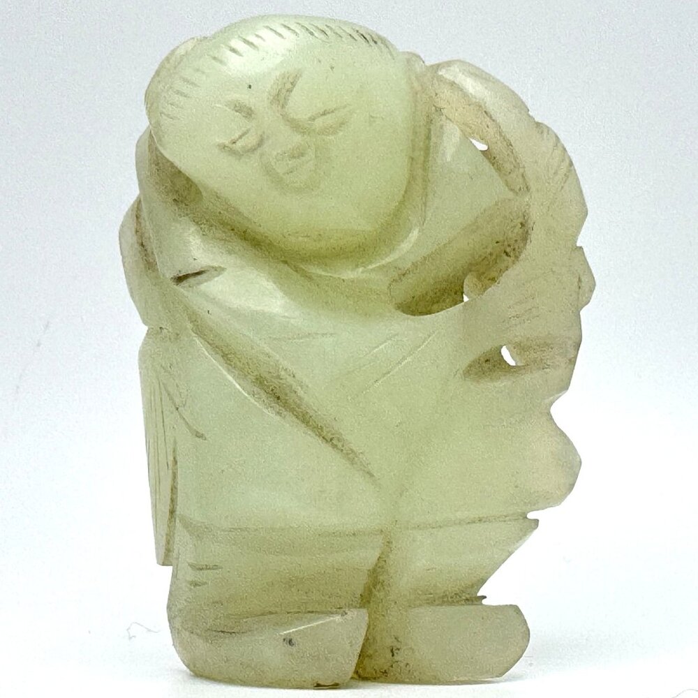 Jade Carved Chinese Diety Figurine Rustic Stone Antique 19 c